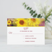 ** Wijn Paarse rustieke zonnebloem bruiloft RSVP (Staand voorkant)