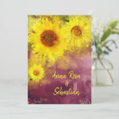 ** Wijn Paarse Rustieke Zonnebloem Country Wedding Kaart (Staand voorkant)