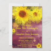 ** Wijn Paarse Rustieke Zonnebloem Country Wedding Kaart (Achterkant)