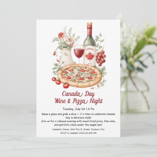 Wijn & pizza avond | Canada Day Kaart (Staand voorkant)