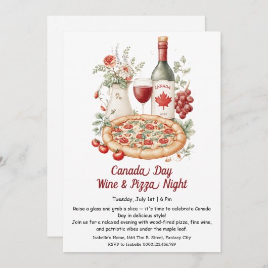 Wijn & pizza avond | Canada Day Kaart (Voorkant / Achterkant)
