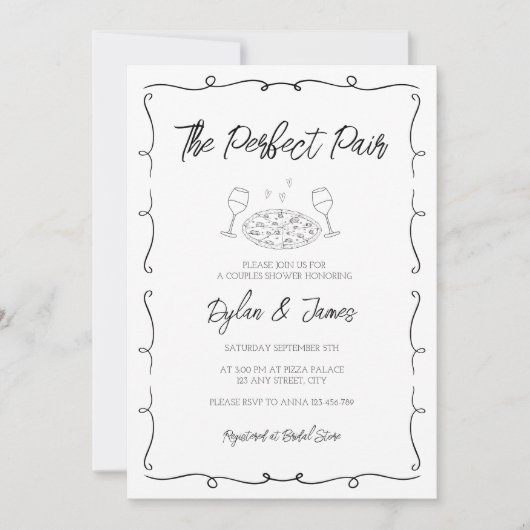 Wijn & Pizza Perfect paar Hand getrokken koppels Kaart (Voorkant)