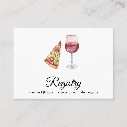 Wijn, Pizza QR Code Vrijgezellenfeest Registry Informatiekaartje (Voorkant)