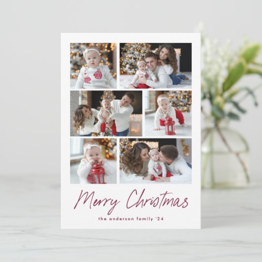 Wijn Prettig Kerst Script 6 Foto Collage Feestdagenkaart (Staand voorkant)