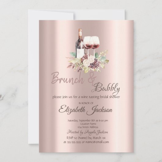 Wijn Proeven Druiven Roze Goud Brunch & Bubbel Kaart (Voorkant)