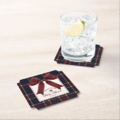 Wijn Red Bow Rocking Horse Plaid Baby shower Kartonnen Onderzetters (Insitu)