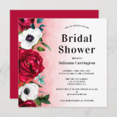 Wijn Red Floral Square Bridal Shower Uitnodiging (Voorkant / Achterkant)