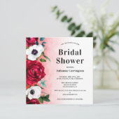 Wijn Red Floral Square Bridal Shower Uitnodiging (Staand voorkant)