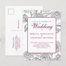  Wijn Red Floral Wedding RSVP Uitnodiging