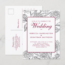  Wijn Red Floral Wedding RSVP Uitnodiging