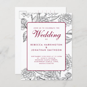  Wijn Red Floral Wedding RSVP Uitnodiging