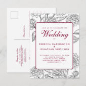  Wijn Red Floral Wedding RSVP Uitnodiging (Voorkant / Achterkant)
