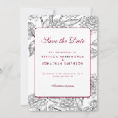 Wijn Red Floral Wedding Save the Date Kaart (Voorkant)
