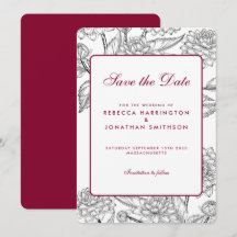 Wijn Red  Floral Wedding Save the Date