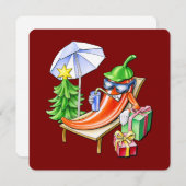 Wijn Red Funny Merry Christmas Chili Tekening Feestdagenkaart (Voorkant / Achterkant)