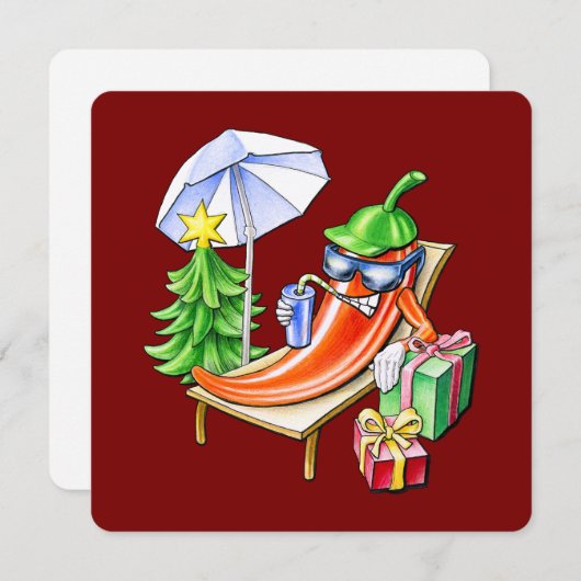 Wijn Red Funny Merry Christmas Chili Tekening Feestdagenkaart (Voorkant / Achterkant)