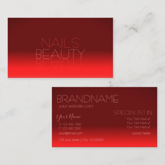 Wijn Red Gradient Chic Mirror Font Classic Modern Visitekaartje (Voorkant / Achterkant)