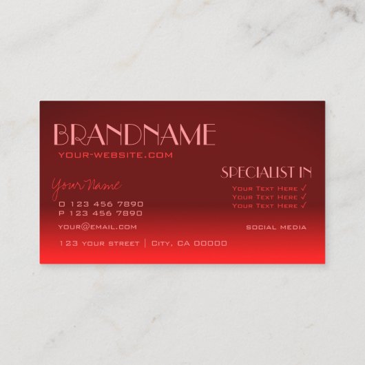 Wijn Red Gradient Chic Mirror Font Classic Modern Visitekaartje (Achterkant)