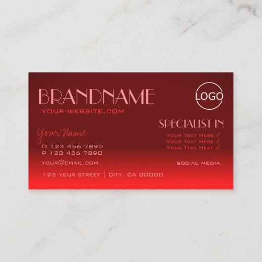 Wijn Red Gradient Mirror Font Classic Logo Elegant Visitekaartje (Achterkant)