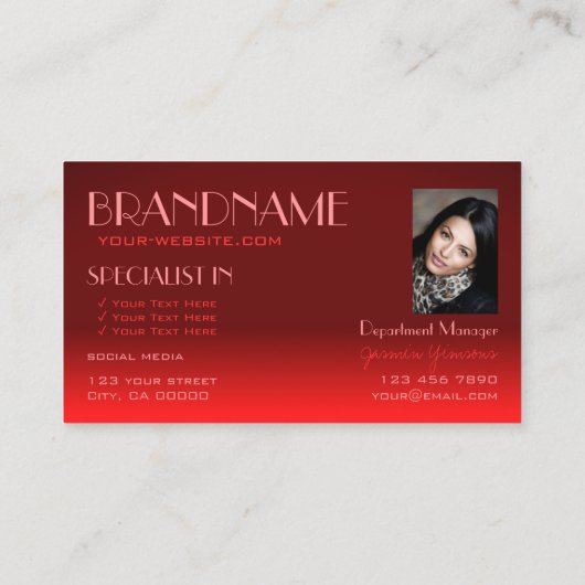 Wijn Red Gradient Mirror Font Classic Photo Modern Visitekaartje (Achterkant)