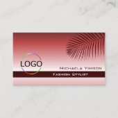 Wijn Red Gradient Palm Leaf Logo en Foto Modern Visitekaartje (Voorkant)