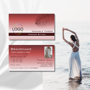 Wijn Red Gradient Palm Leaf Logo en Foto Modern Visitekaartje