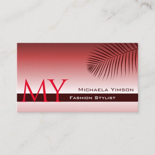 Wijn Red Gradient Palm Leaf Stylish met Monogram Visitekaartje (Voorkant)