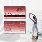 Wijn Red Gradient Palm Leaf Stylish met Monogram Visitekaartje
