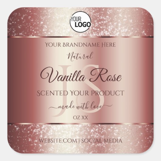 Wijn Red Soft Glitter Product Labels Monogram Logo (Voorkant)