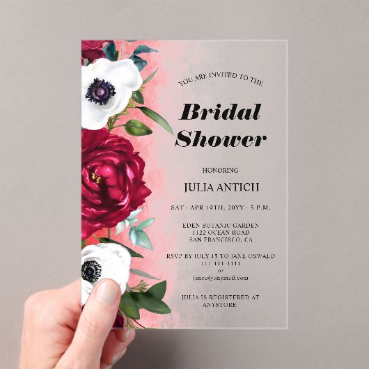 Wijn Rode Bloemen Vrijgezellenfeest Acryl Uitnodigingen (Insitu (Draagbaar))