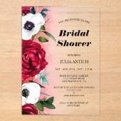 Wijn Rode Bloemen Vrijgezellenfeest Acryl Uitnodigingen (Voorkant)