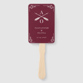 Wijn Rode Monogram en Pijlen Bruiloft Favor Handwaaier (Voorkant)