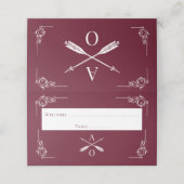 Wijn Rode Monogram en pijlen Receptie Plaatskaartje (Buitenkant ongevouwen)