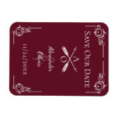 Wijn Rode Monogram en Pijlen Sla de Datum Magneet (Horizontaal)