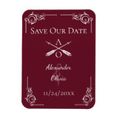 Wijn Rode Monogram en Pijlen Sla de Datum Magneet (Verticaal)