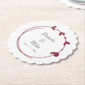 Wijn Rood Eenvoudig Hart Krans Bruiloft Kartonnen Onderzetters (Gekanteld)