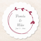 Wijn Rood Eenvoudig Hart Krans Bruiloft Kartonnen Onderzetters (Voorkant)