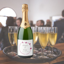 Wijn Rood Eenvoudig Hart Krans Bruiloft Sparkling Wijnetiket