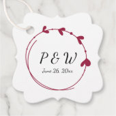 Wijn Rood Eenvoudige Hart Krans Monogram Huwelijk Bedankjes Labels (Voorkant)