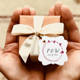 Wijn Rood Eenvoudige Hart Krans Monogram Huwelijk Bedankjes Labels