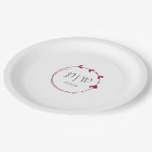 Wijn Rood Eenvoudige Hart Krans Monogram Huwelijk Papieren Bordje (Gekanteld)