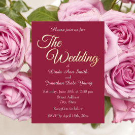 Wijn Rood Eenvoudige Stijl Bruiloft Folie Uitnodiging