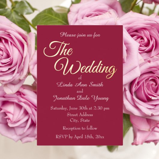 Wijn Rood Eenvoudige Stijl Bruiloft Folie Uitnodiging