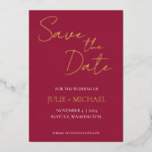 Wijn Rood Eenvoudige Stijl Bruiloft Save the Date Folie Uitnodiging (Voorkant)