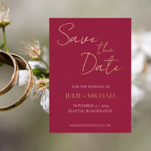 Wijn Rood Eenvoudige Stijl Bruiloft Save the Date Folie Uitnodiging
