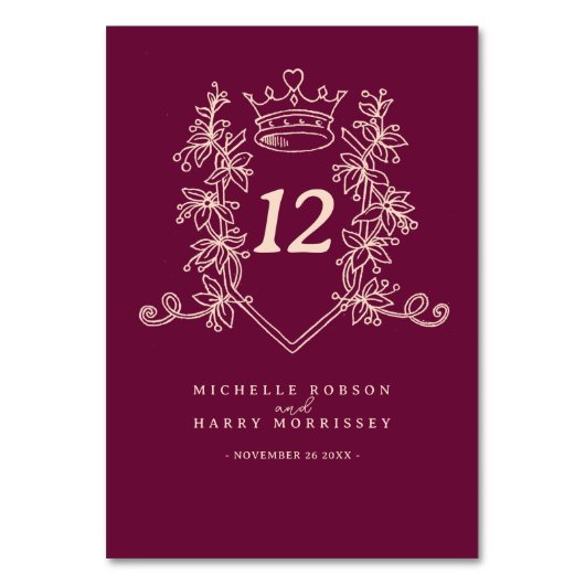 Wijn rood en licht perzik hart kroon bruiloft kaart (Voorkant)