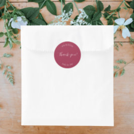 Wijn rood gestileerde bruiloft dank u ronde sticker