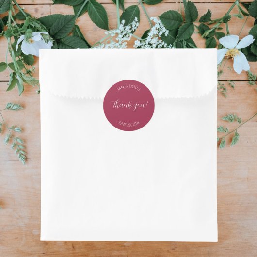 Wijn rood gestileerde bruiloft dank u ronde sticker