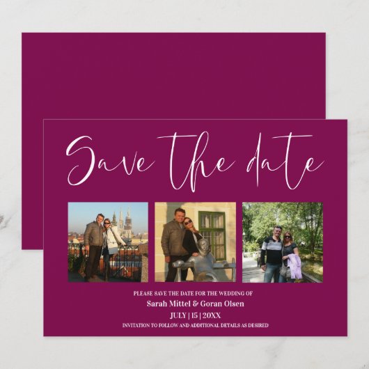 Wijn Rood Paar Foto's Trouwen Save the date (Voorkant / Achterkant)