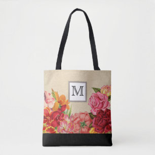 Wijn Roos Rustiek Bloemen Monogram Tote Bag